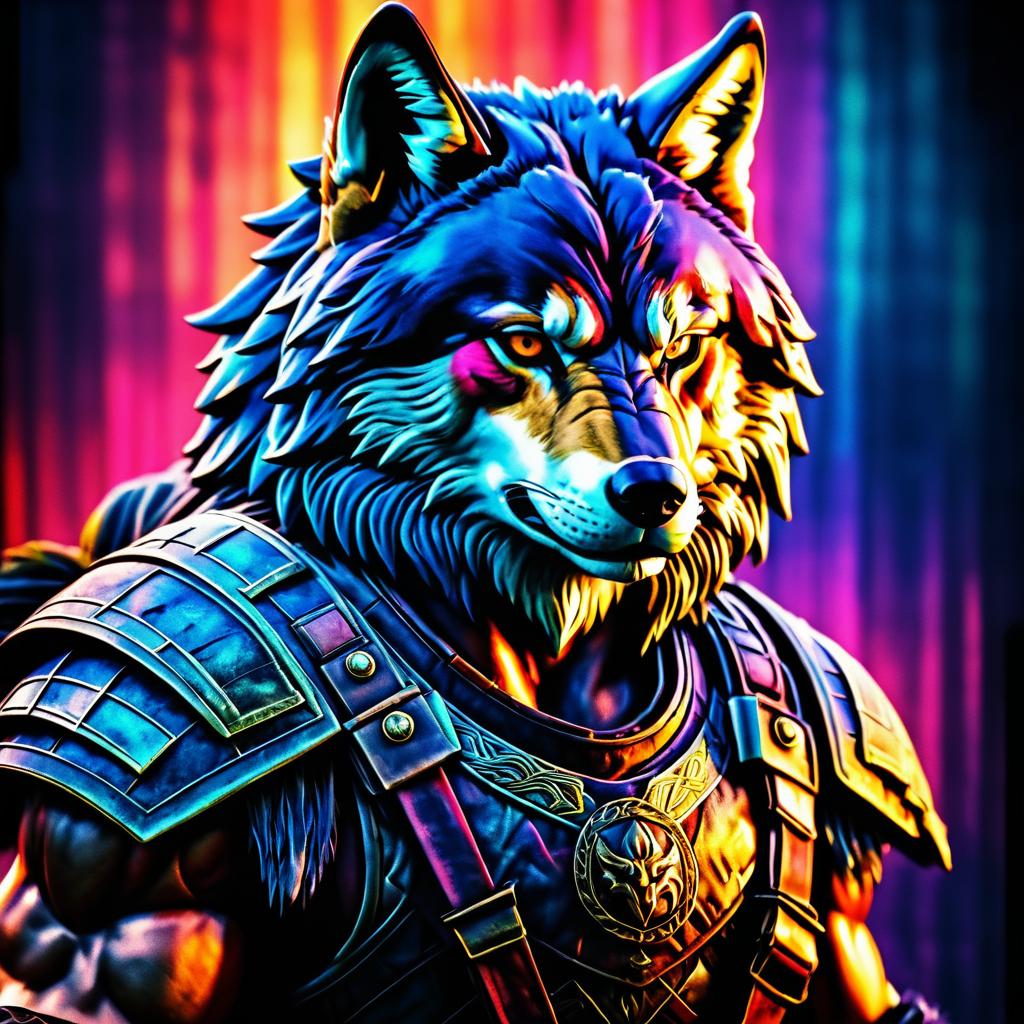 Cinematic Wolf Warrior in Vibrant Detail