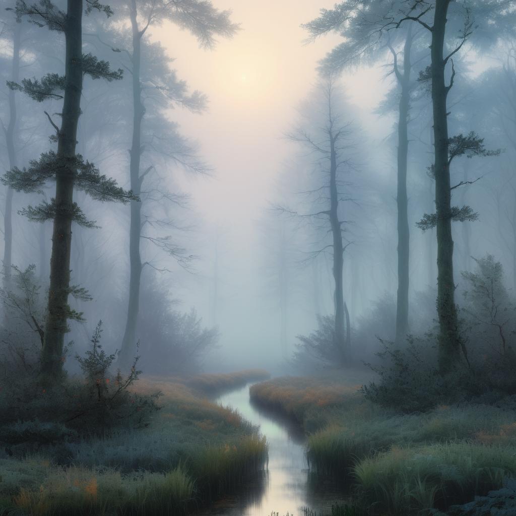 Serene Digital Forest at Dawn