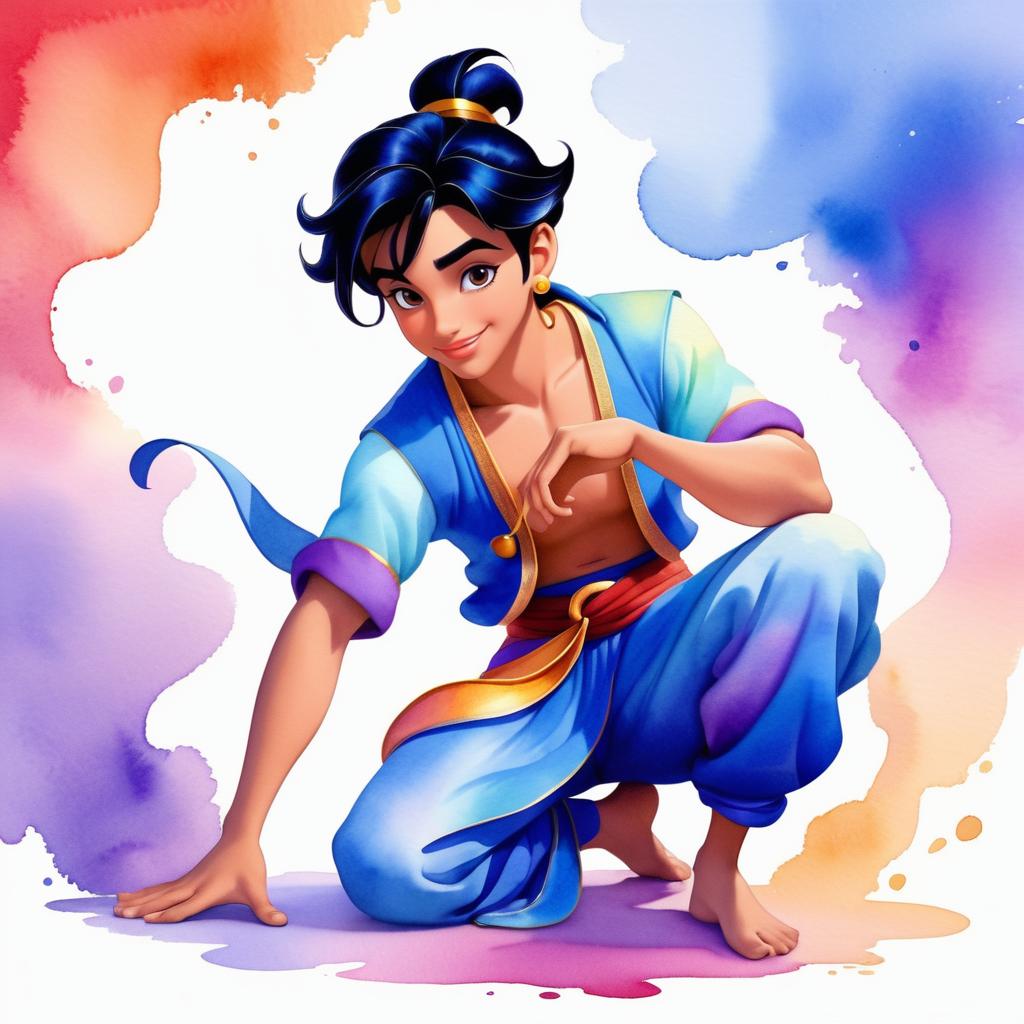 Ethereal Watercolor Portrait of Aladdin