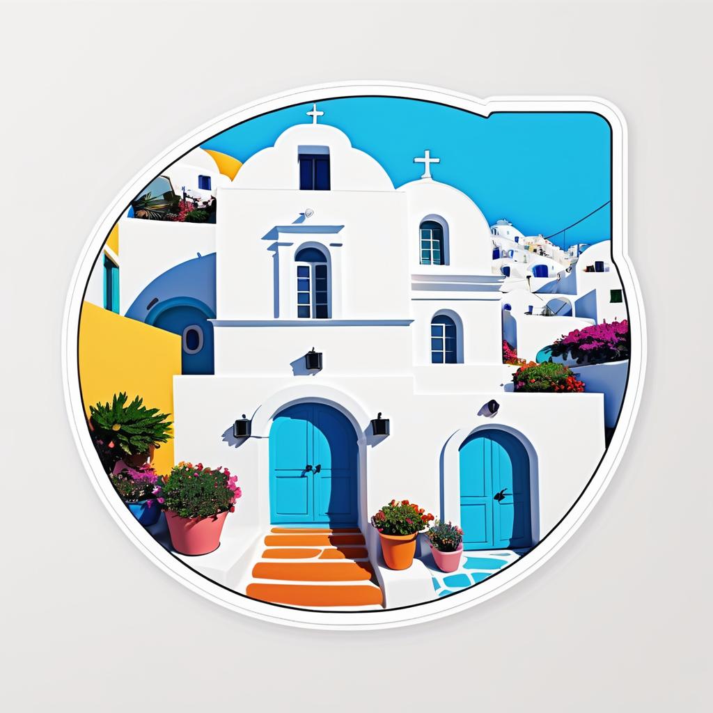 Colorful Santorini: A Retro Sticker