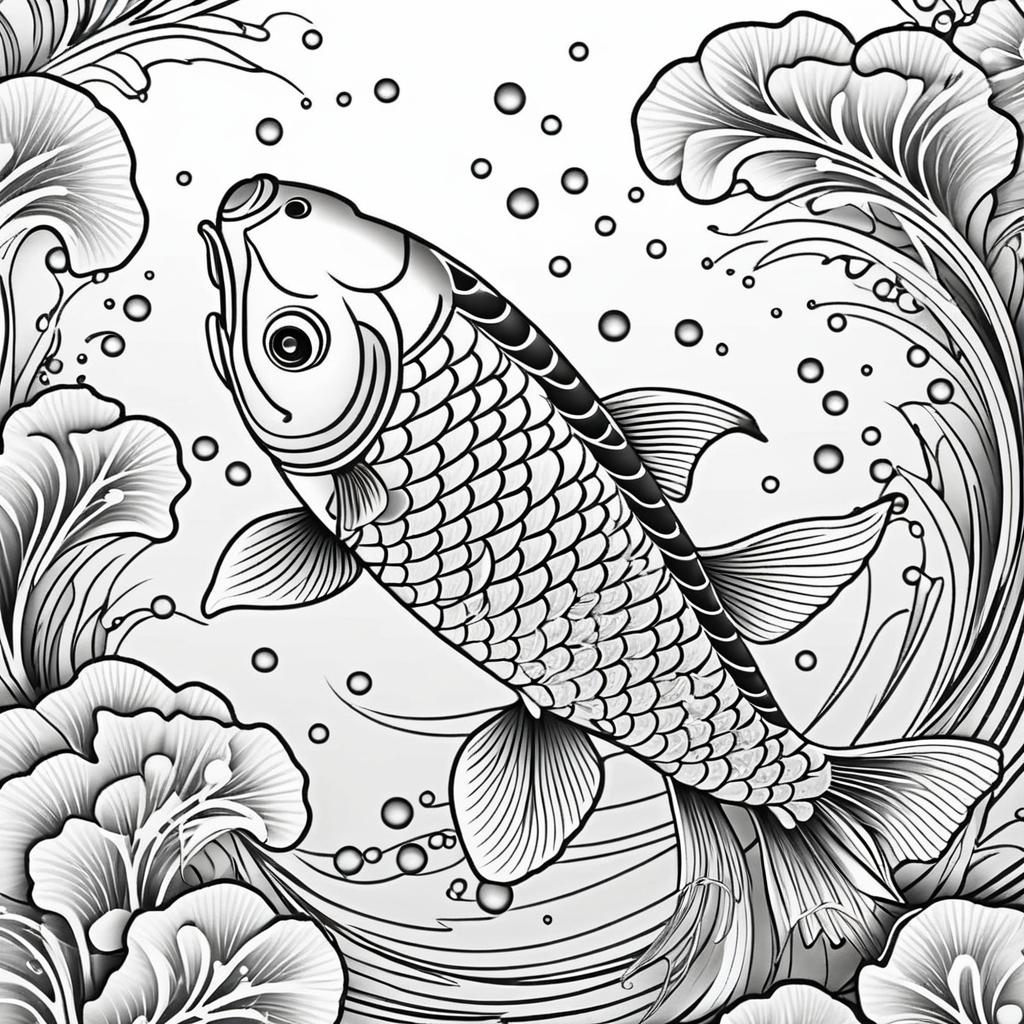 Intricate Japanese Koi Fish Coloring Page