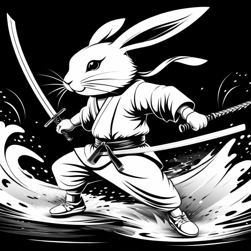 Ninja Rabbit: A Dynamic Cross-Hatch Illustration