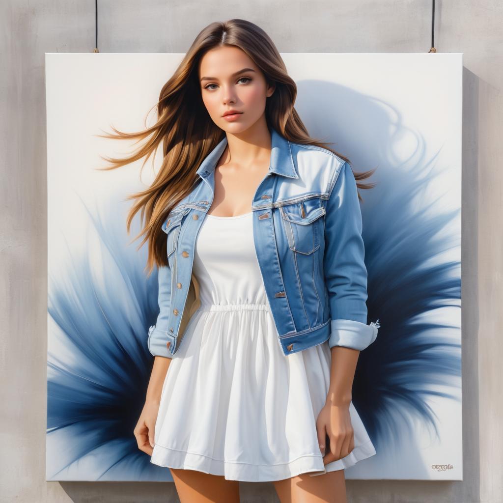 Young Woman in White Dress and Denim