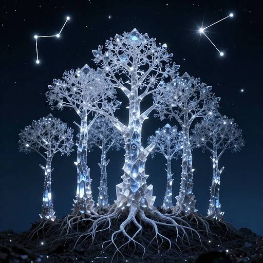 Upside-Down Crystal Trees Under Stars