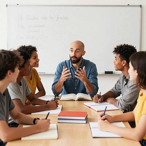 Lively Classroom Group Discussion with Instructor