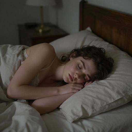 Young Woman Sleeping Peacefully in Dark Bedroom