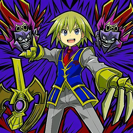 Illustration of Mutou yuugi, yu-gi-oh! in the style of Toriniku senshi chikinman