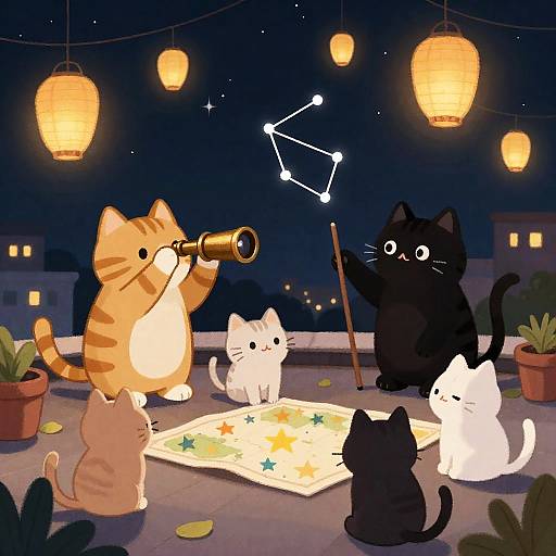 Midnight Rooftop Stargazing Cat Club