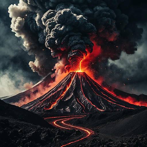 Fantasy Volcano Erupting with Smoke Serpent