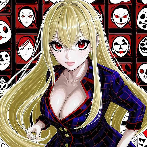 Illustration of Arihara nanami, riddle joker in the style of Harris hero