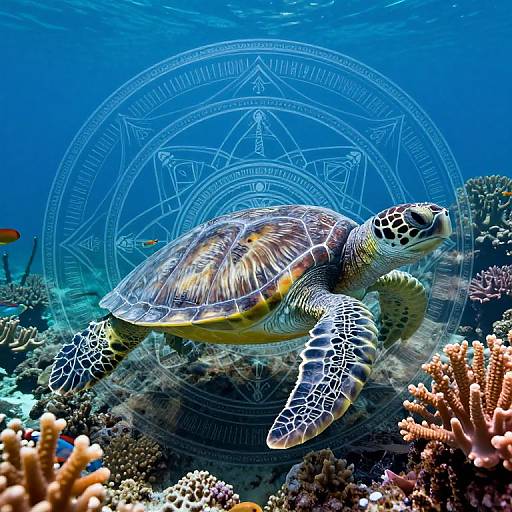 Photorealistic Underwater Turtle Mandala