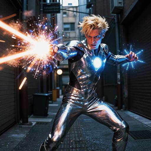 Blond Superhero Casting Energy Blasts