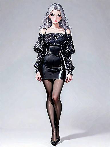 Stylish Woman in Black Velvet Mini Dress