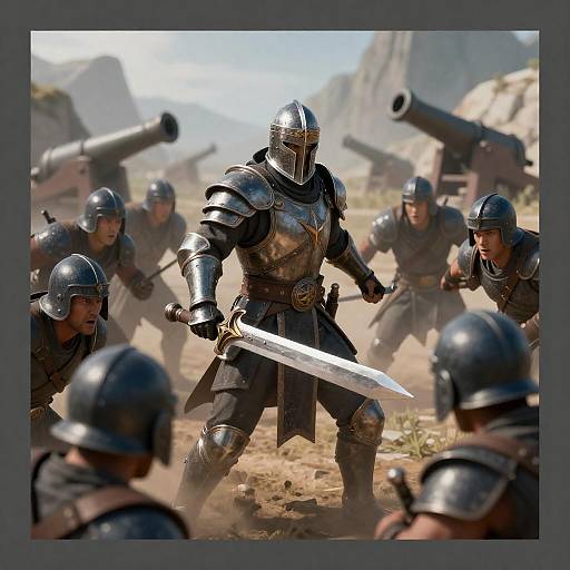 Epic Battle Scene with Armored Warrior