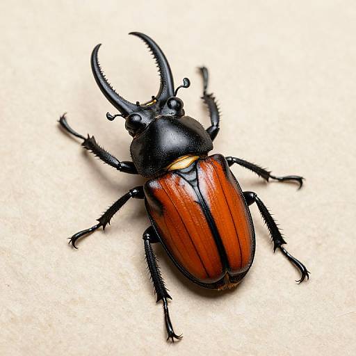 Vibrant Black Beetle with Antler Mandibles