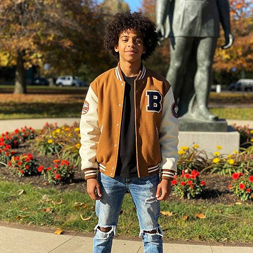 Afro-haired Teen in Retro Autumn Park