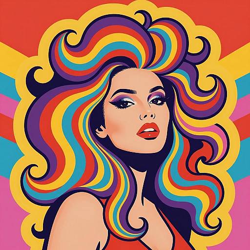 Psychedelic 70s Pop Art Woman Portrait