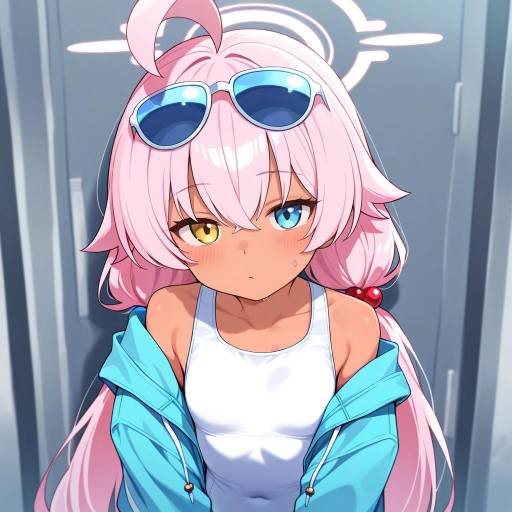 Twintailed Heterochromia Girl in Swimsuit