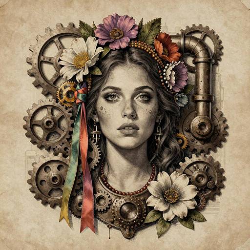 Synthwave Woman Portrait in Steampunk Style