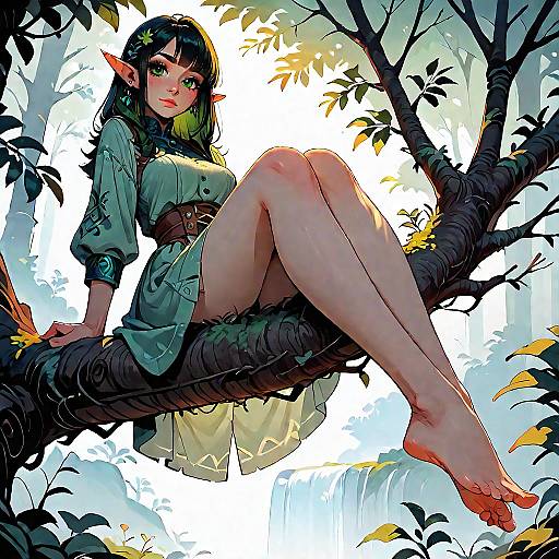 Elf Girl on Forest Branch