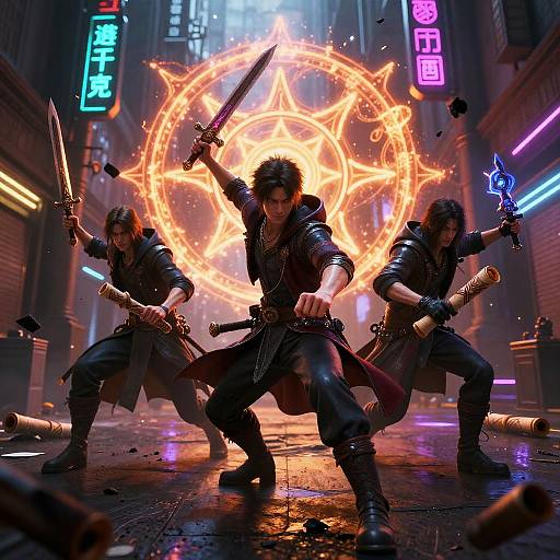 Cinematic Scene of Neon Street Mages