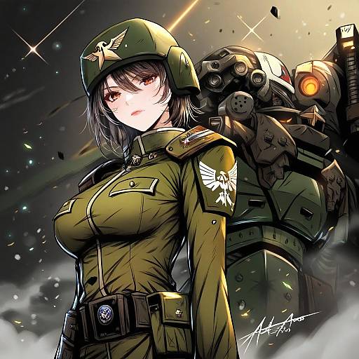 Illustration of Astra militarum, warhammer 40k in the style of Koya (koya x 00)