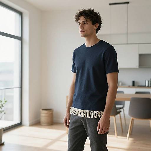 Fit European Man in Minimalist Apartment