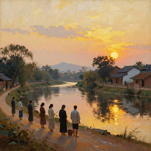 Impressionist Sunrise by Village River