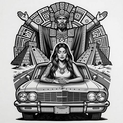 Chicano Art: Guardian and Woman Illustration