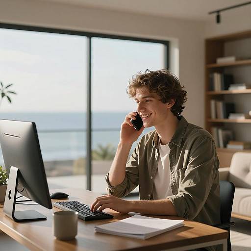 Modern Transhumanist Office with Ocean View