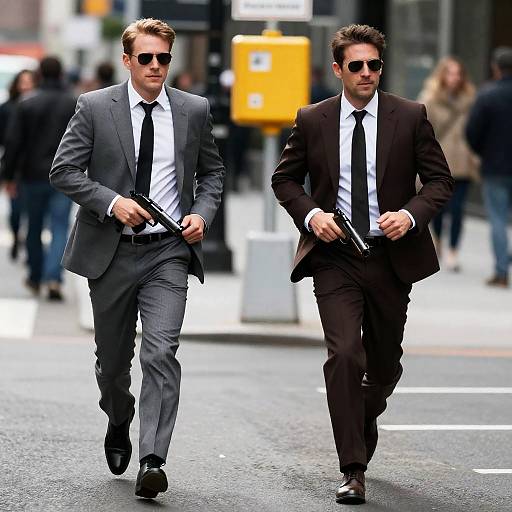 Dramatic Urban Chase with Suited Men