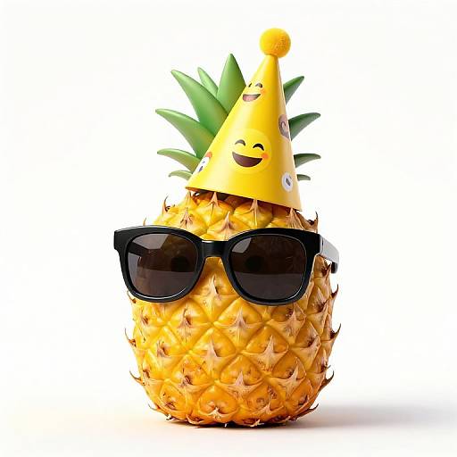3D Pineapple with Sunglasses and Party Hat