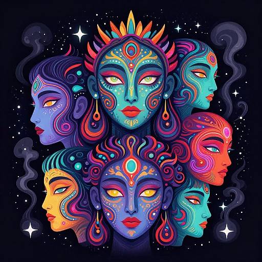 Psychedelic Cosmic Faces Illustration