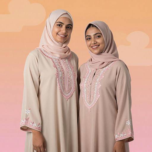 Digital Art of Smiling Women in Hijabs