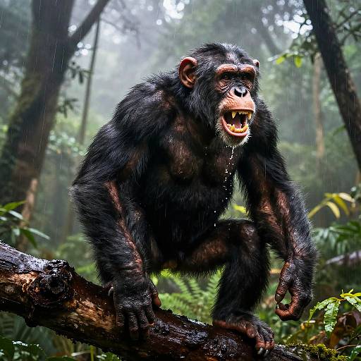 Rabid Chimpanzee in Misty Rainforest