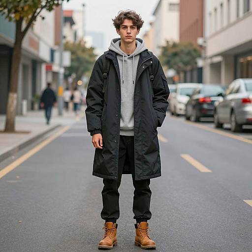 Young Man in Casual Streetwear Standing on Urban Street