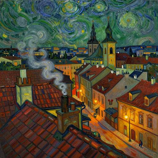 Van Gogh Style Prague Rooftops Dusk