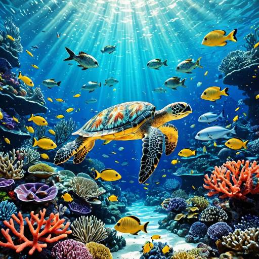 Colorful Sea Turtle in Coral Reef