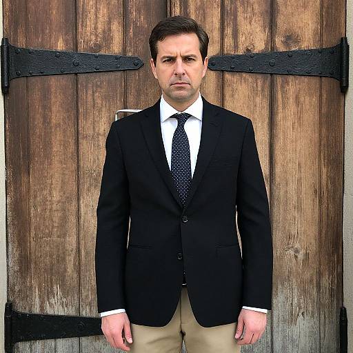 Serious Man by Rustic Wooden Door