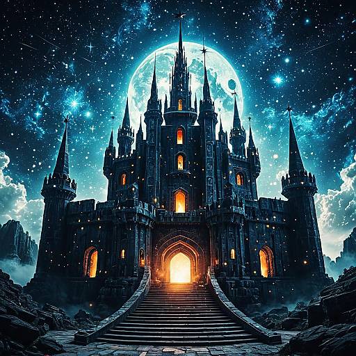 Celestial Fantasy Castle with Starry Sky