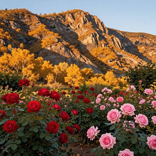 Autumn Rose Garden Mountain Scene