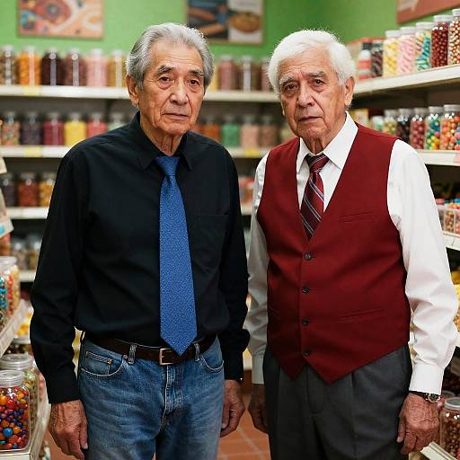 Elderly Men in a Colorful Candy Store