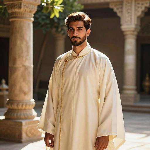 Confident Young Man in Ancient Courtyard