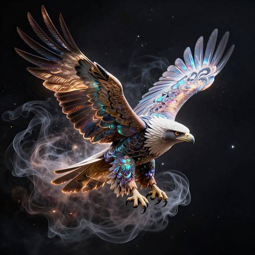 Iridescent Eagle Amidst Starry Nebulae