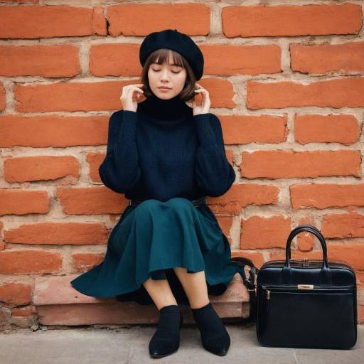 Stylish Woman Sitting by Brick Wall