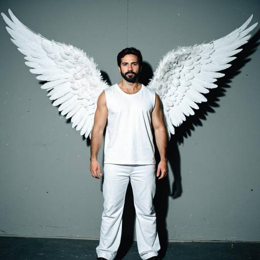 Man Wearing White Angel Costume with Wings