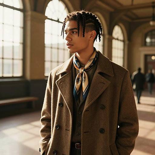 Young Man with Four-Strand Braid in Vintage Coat