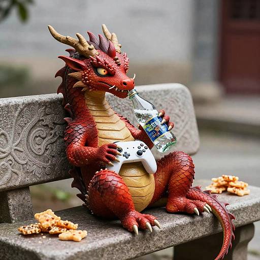 Crimson Dragon Lounging With Scroll Controller
