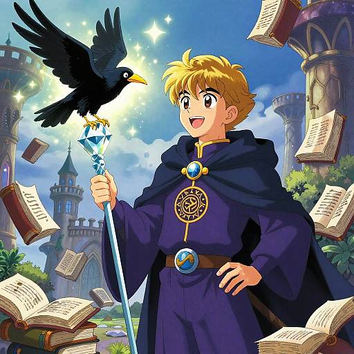 Young Wizard with Glowing Raven