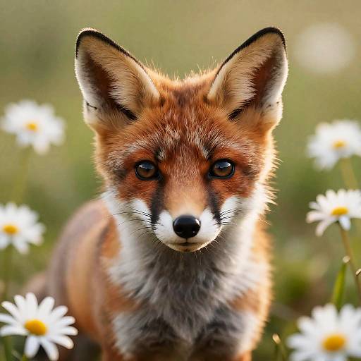 Hyperrealistic Baby Fox in Daisies